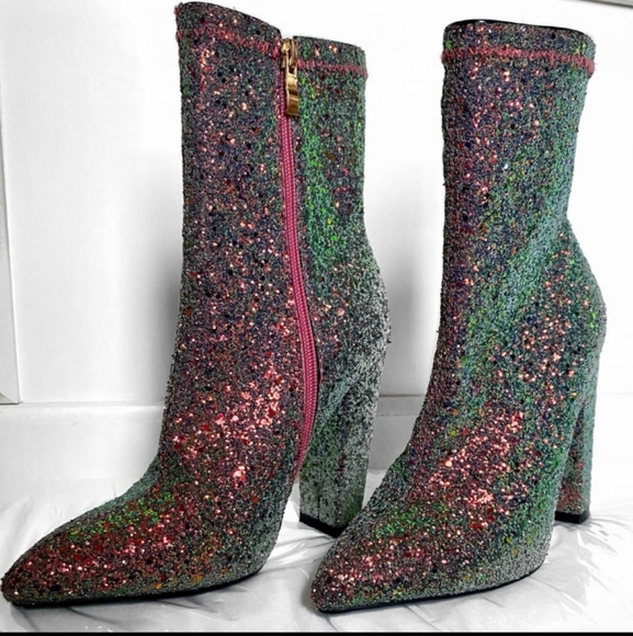 Akira Square Heel Sparkly Glitter Boots 